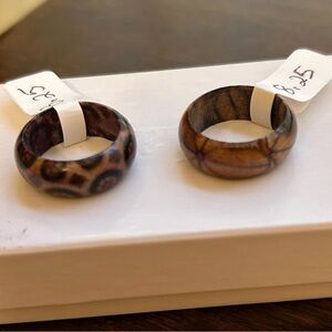 Bundle of Two Size 8.25 Colorful Patterned Wooden Rings NWT Men and Women